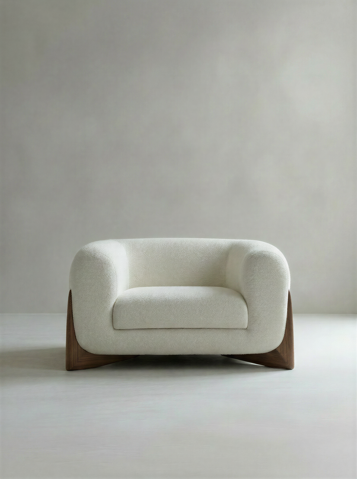 Bouclé Walnut Single Seater Sofa