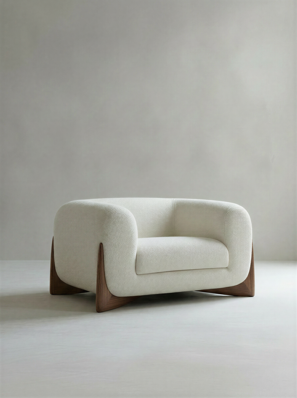 Bouclé Walnut Single Seater Sofa