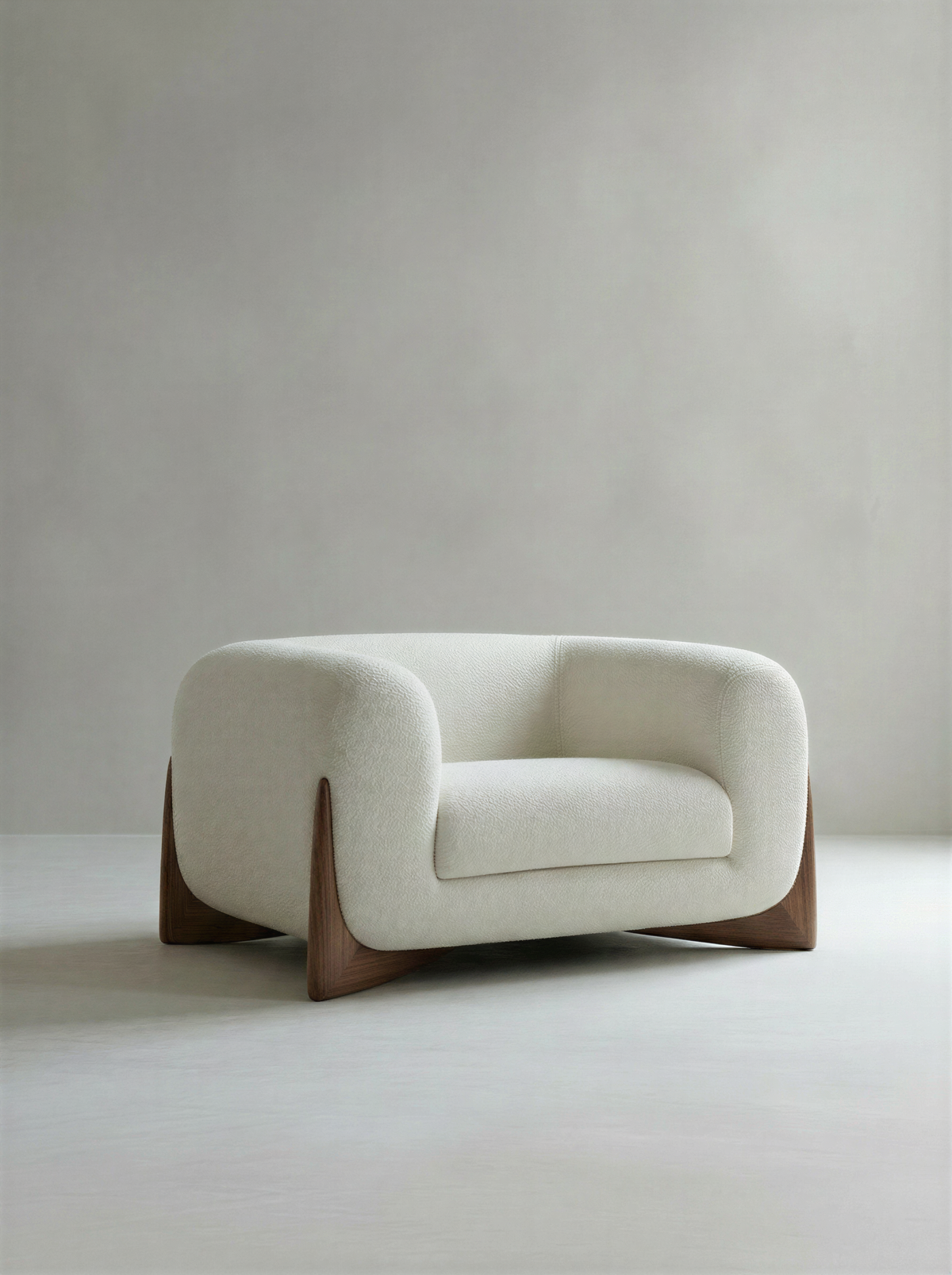 Bouclé Walnut Single Seater Sofa