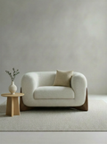 Bouclé Walnut Single Seater Sofa