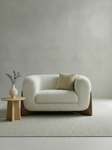 Bouclé Walnut Single Seater Sofa