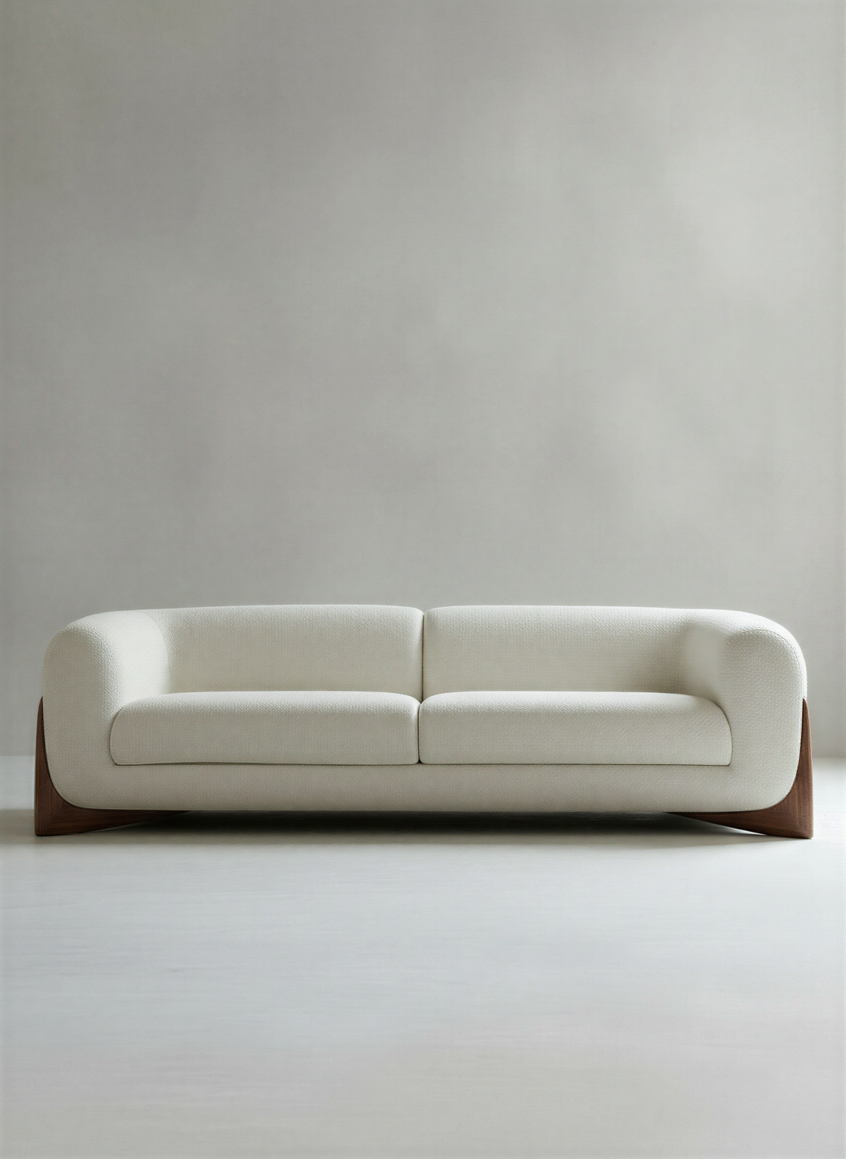 Bouclé Walnut Three Seater Sofa