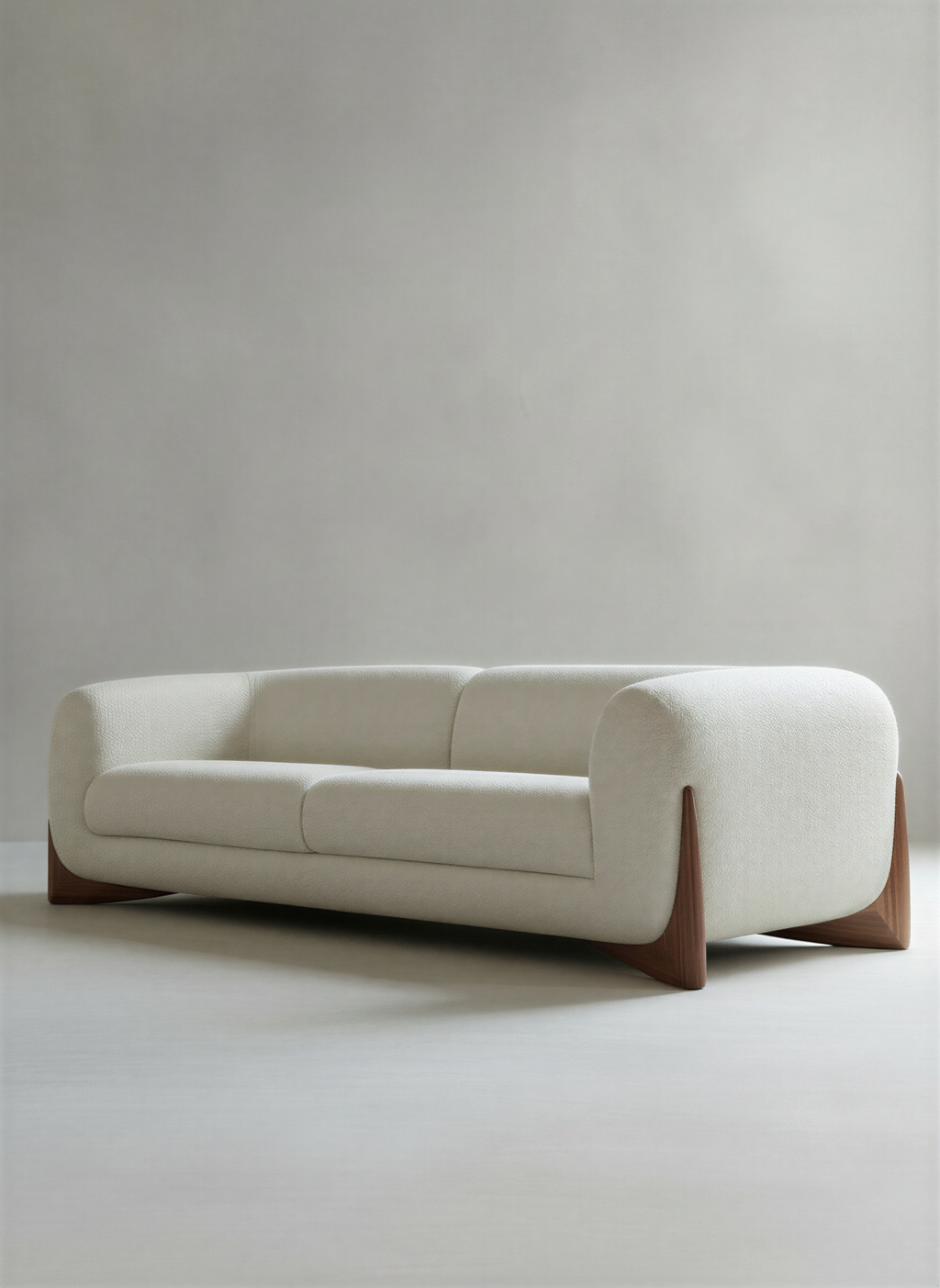 Bouclé Walnut Three Seater Sofa