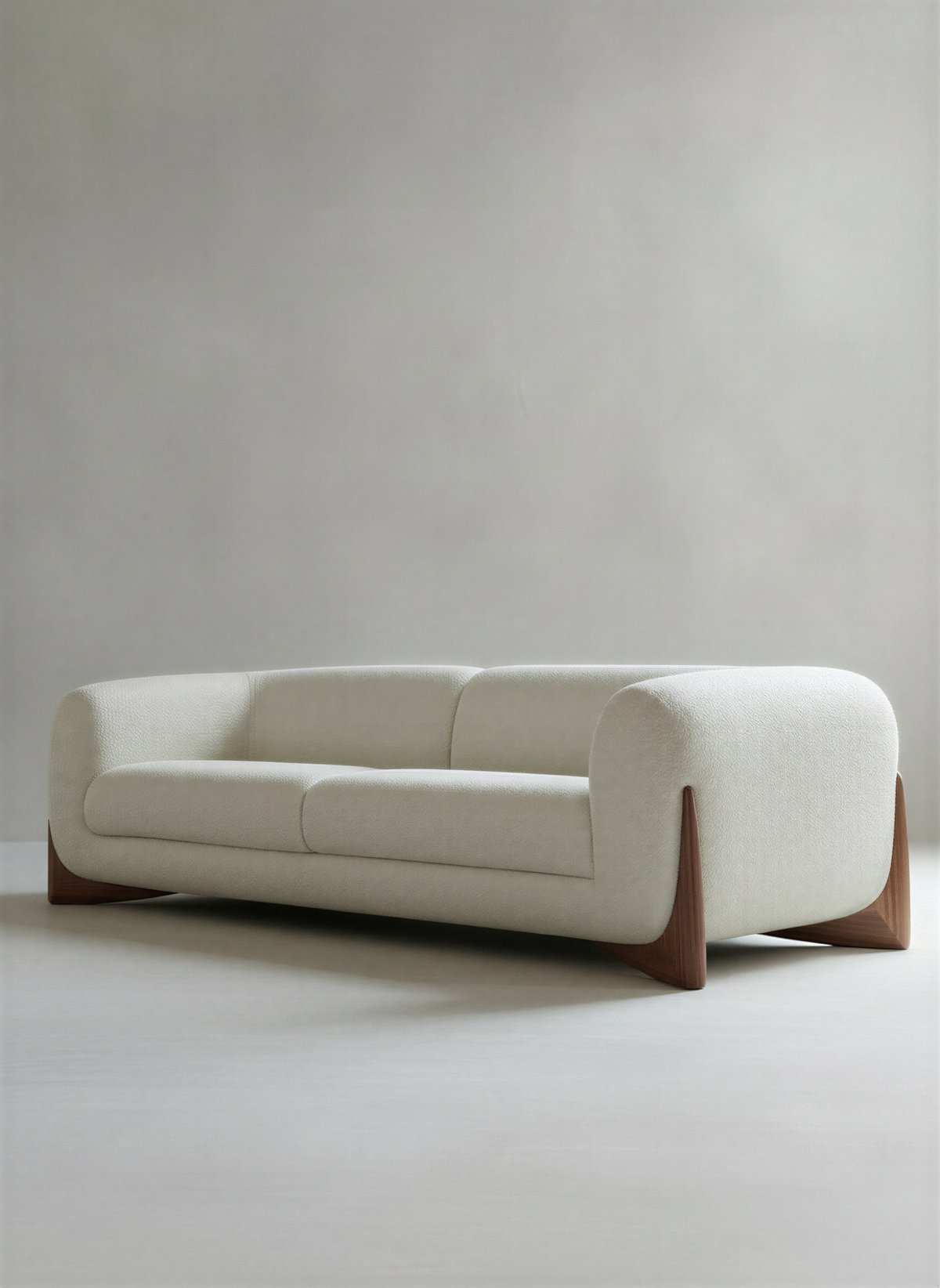 Bouclé Walnut Three Seater Sofa