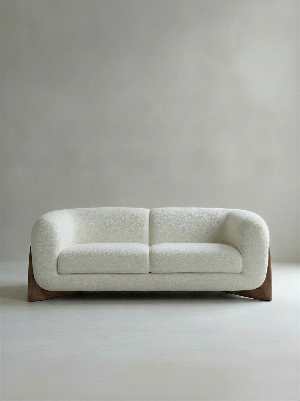 Bouclé Walnut Two-Seater Sofa