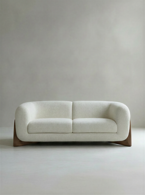 Bouclé Walnut Two-Seater Sofa