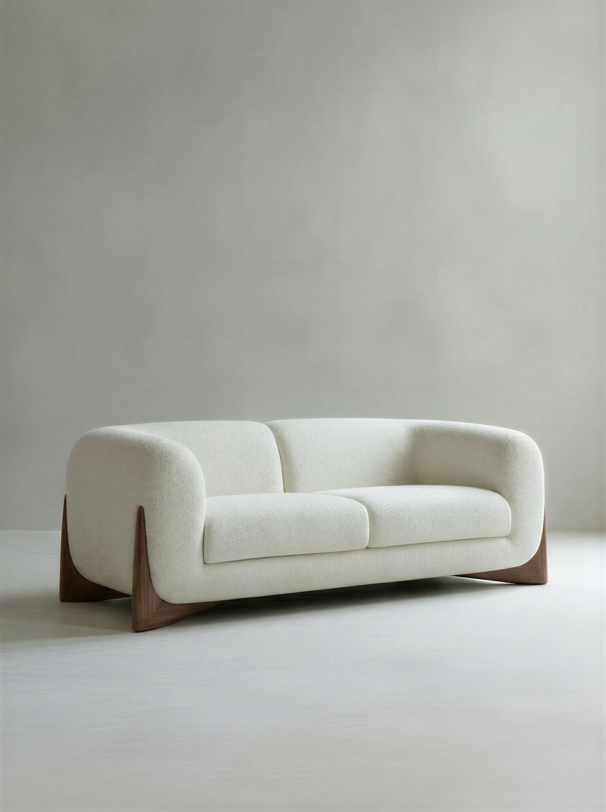 Bouclé Walnut Two-Seater Sofa