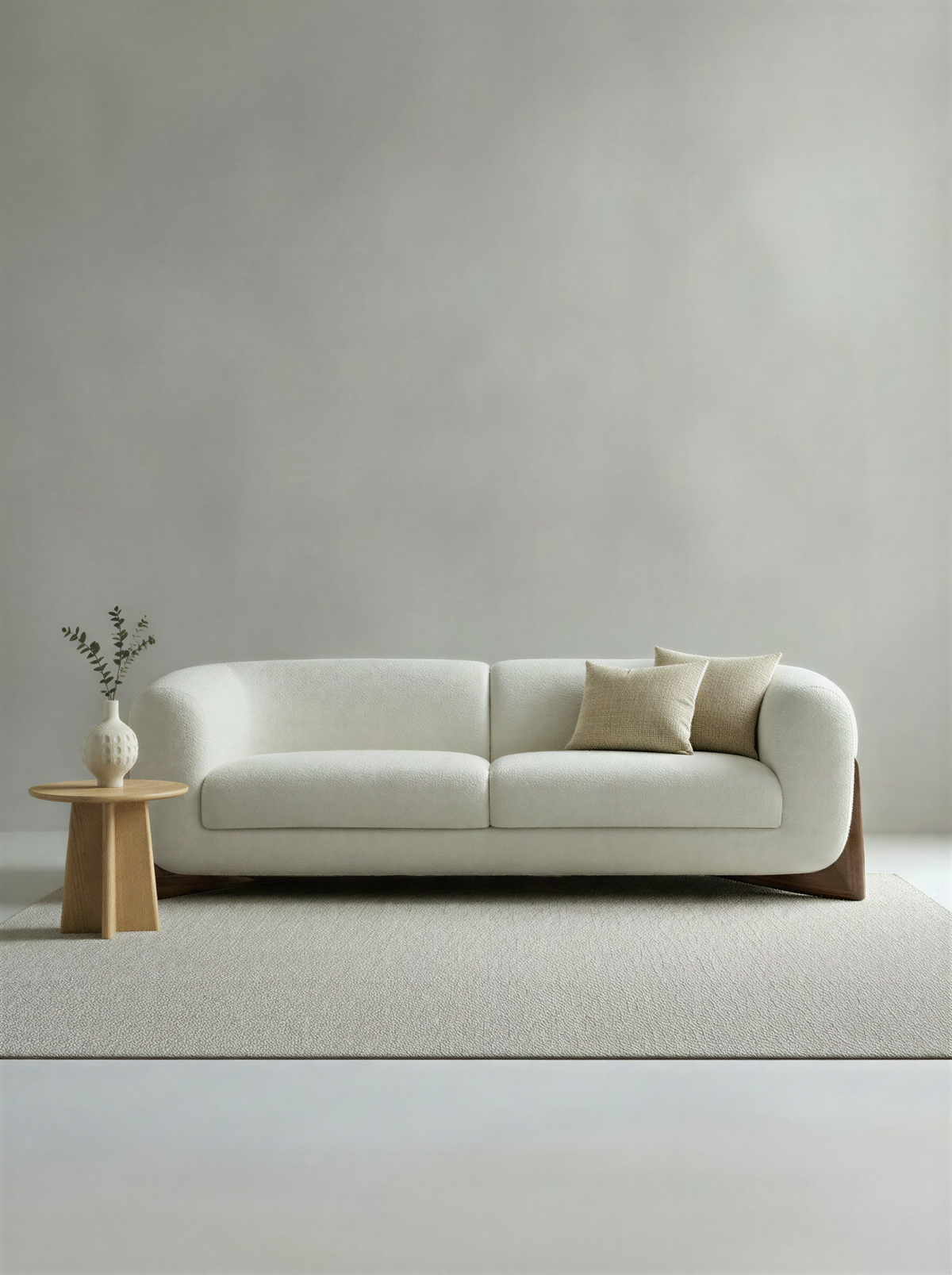 Bouclé Walnut Two-Seater Sofa