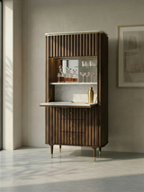 Fluted Walnut Marble Top Bar Unit