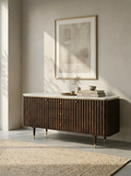 Fluted Walnut Marble Top Sideboard