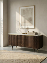 Fluted Walnut Marble Top Sideboard