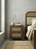 Natural Cane Honey Bedside Table