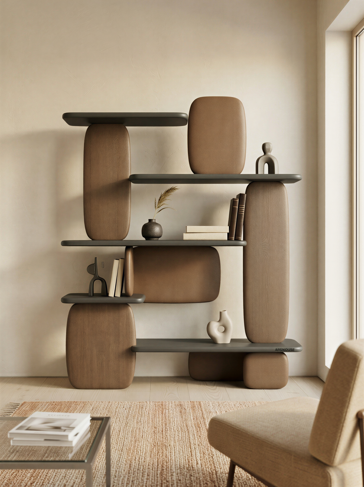 Pebble Block Walnut Bookshelf