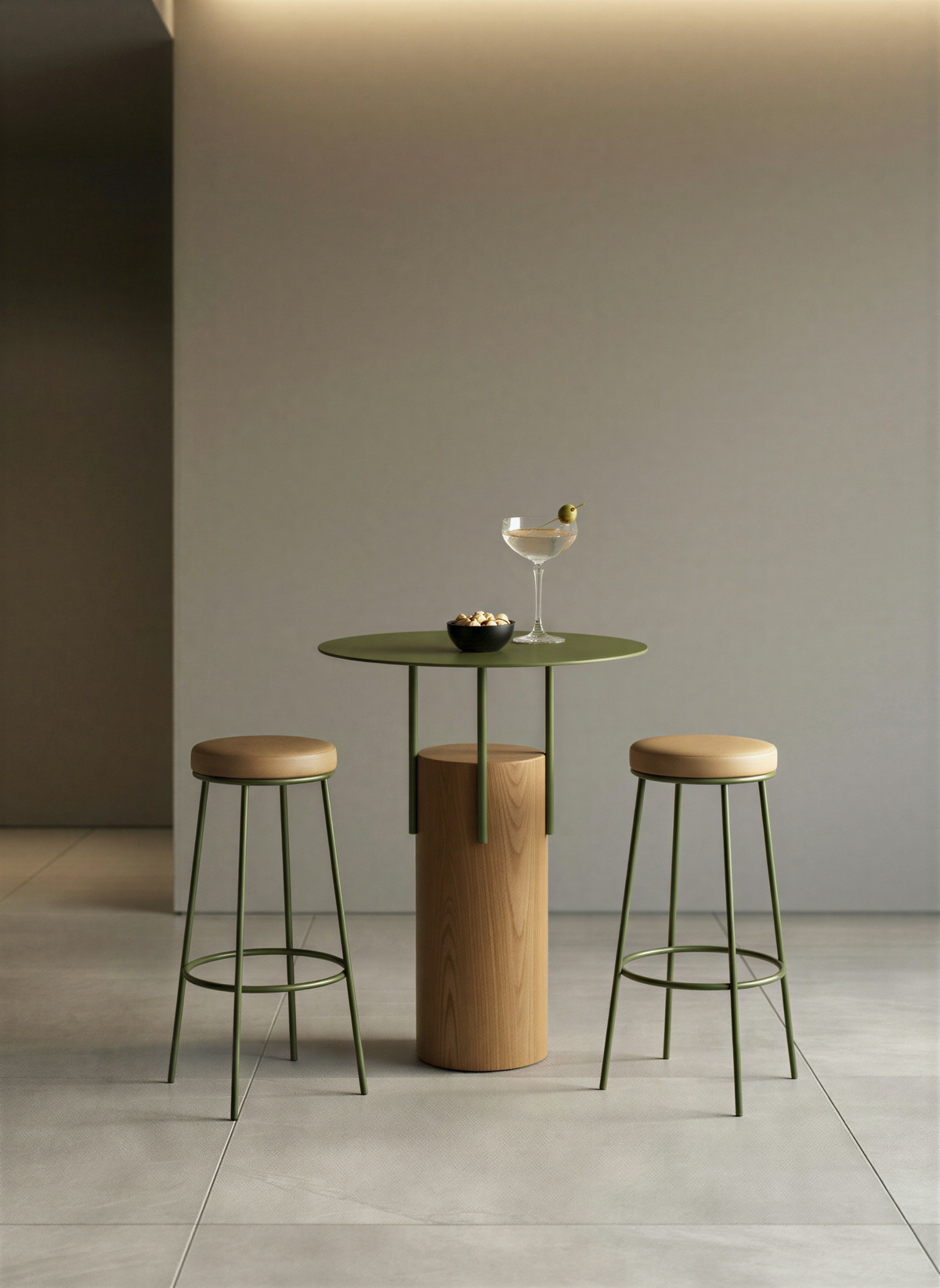 Pedestal Natural Oak Bar Table
