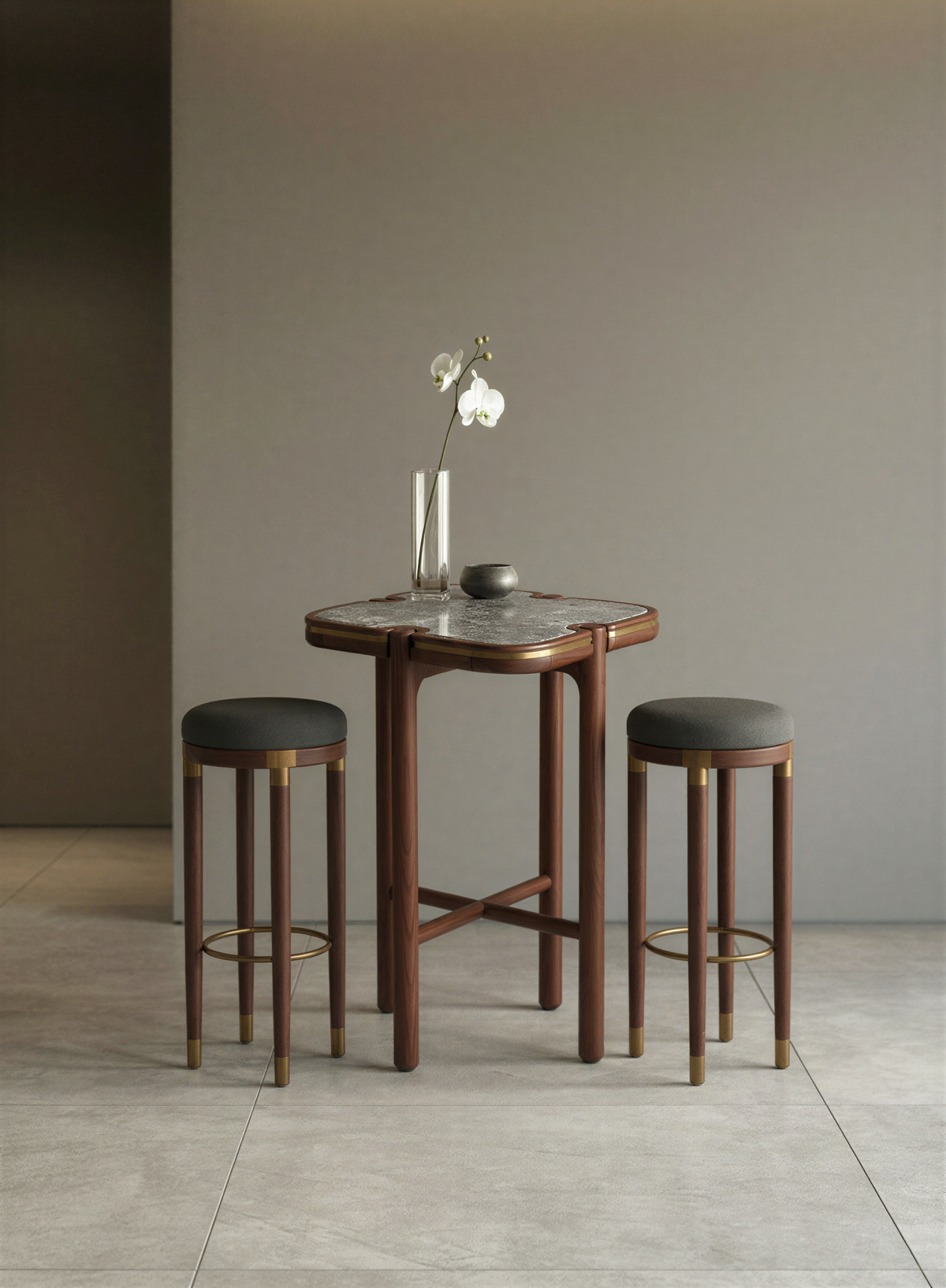 Scalloped Walnut Bar Table
