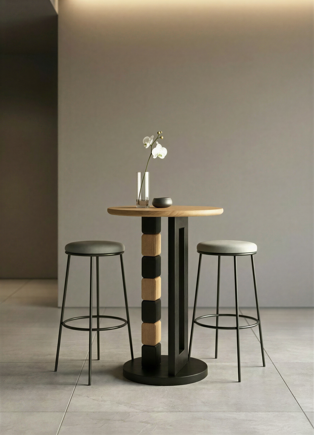 Stacked Natural Oak Bar Table