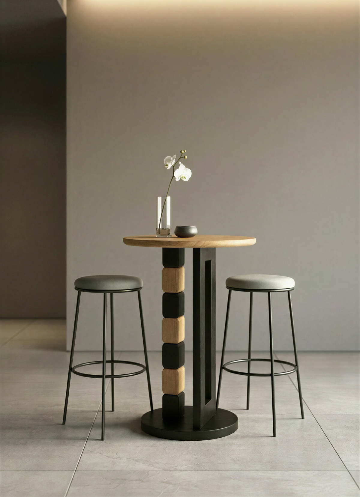 Stacked Natural Oak Bar Table