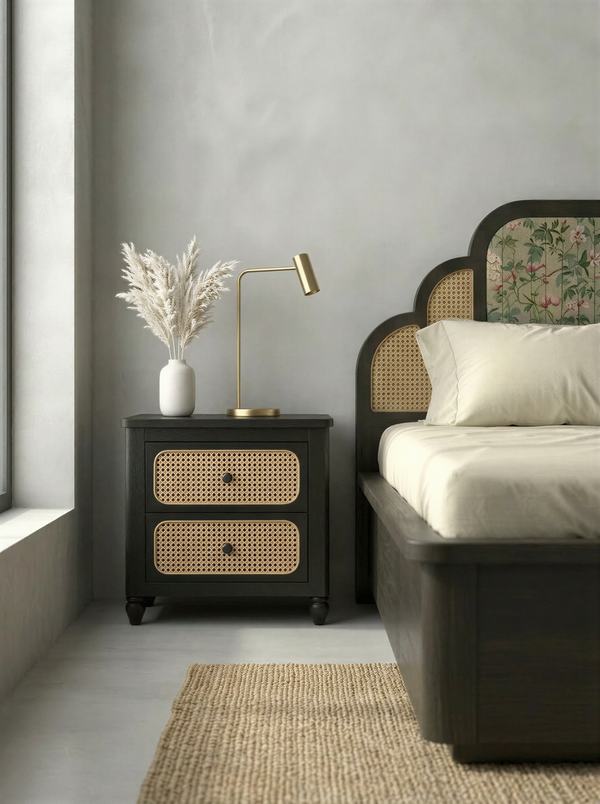 Stepped-Arch Deep Smoke Bedside Table